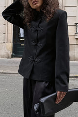 Mandarin Collar Frog Closure Blazer Jacket
