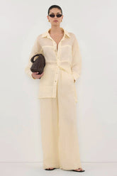 Lightweight Button Shirt Wide Leg Pants Set