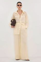 Lightweight Button Shirt Wide Leg Pants Set