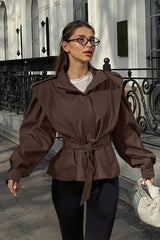 Structured Shoulder Belted Peplum Jacket