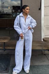 Half Zip Sweatshirt Wide Leg Pants Set