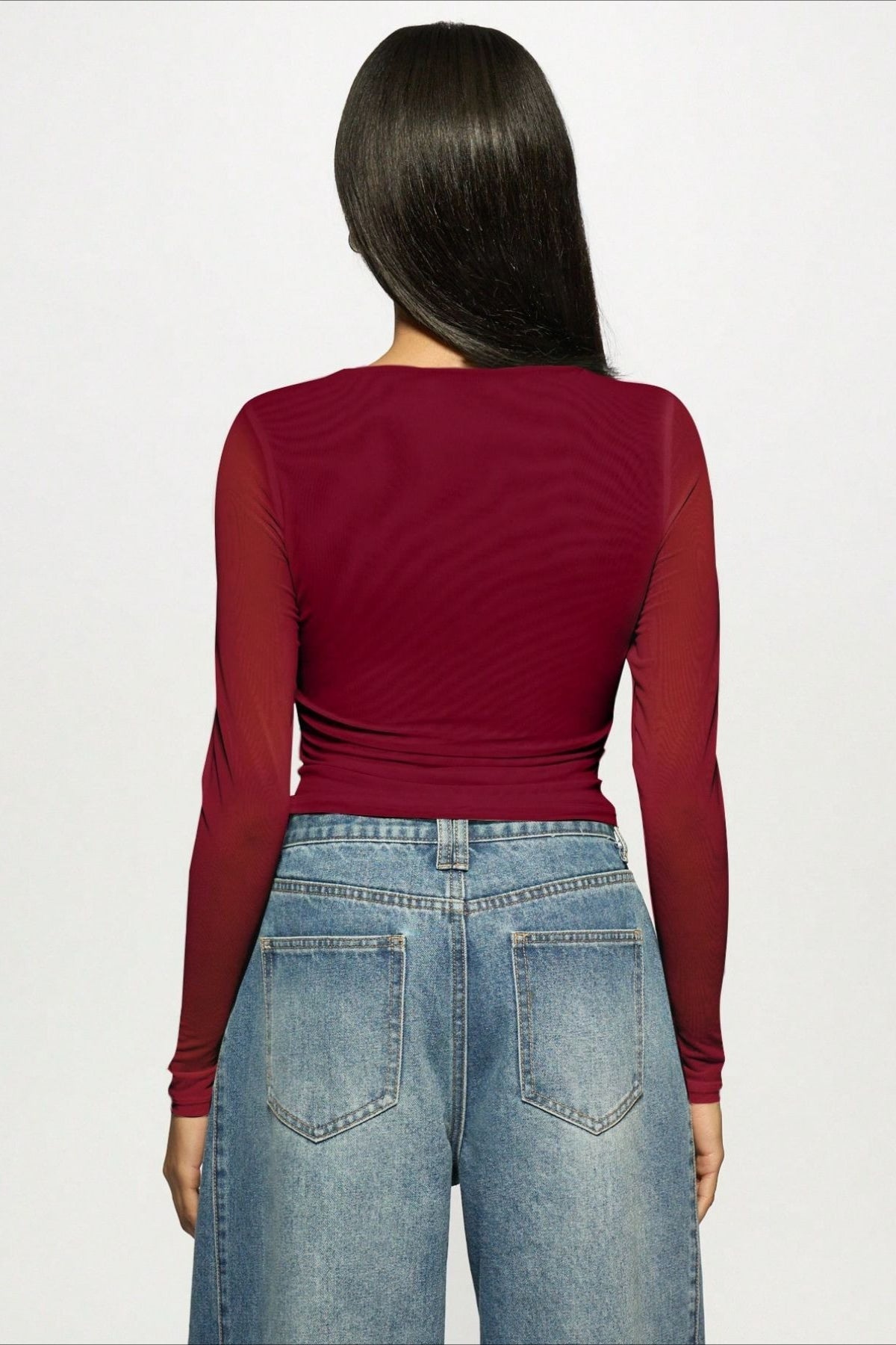 Double Layer Tulle Rhinestone Chic Long Sleeve Tee