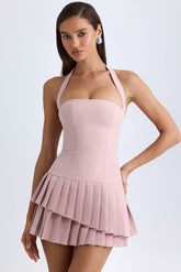 Halter Tiered Pleated Mini Cocktail Dress