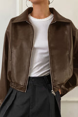 Cropped Point Collar Faux Leather Jacket