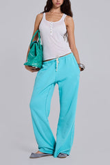 Drawstring Raw Hem Wide Leg Pants