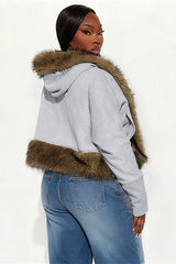 Short Loose Thick Pieced Fur Trim Hoodie