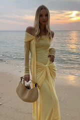 Ruched Off Shoulder Long Sleeve Maxi Dress