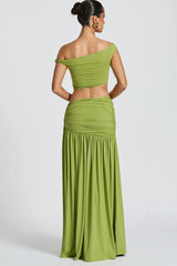 Metallic Oblique Shoulder Ruched Set Party Dress