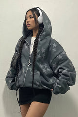 Star Print Reversible Oversized Zip Hoodie