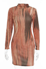 printed long-sleeved hip dress