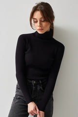 Fitted Ribbed Turtleneck Knit Sweater