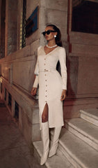 Knitted V-Neck Midi Dress