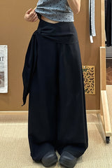 Draped Waist Tailored Wide Leg Pants