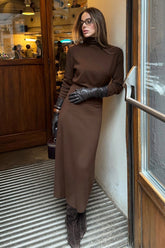 Turtleneck Knit Top Midi Skirt Set
