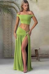 Metallic Oblique Shoulder Ruched Set Party Dress