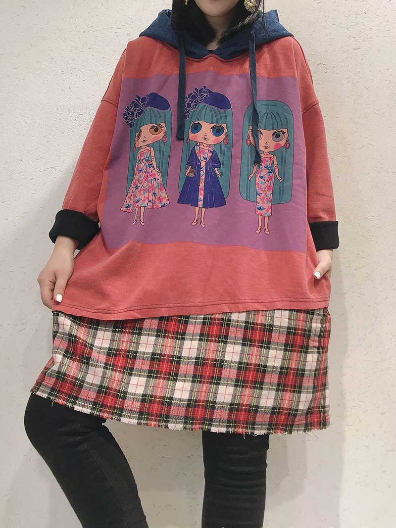 Anatomy Of Love Doll Print Hooded Sweatshirt Dress