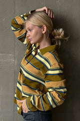 Striped Polo Collar Relaxed Long Sleeve T Shirt