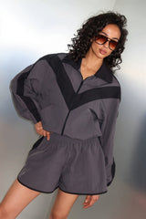 Color Block Windbreaker and Runner Shorts Set