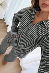 Contrast Stripe Collared Lounge Pants Set