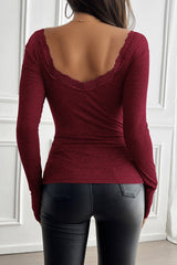 Square Neck Fitted Long Sleeve Knit Sweater