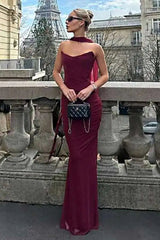 Mesh Strapless Ribbon Crop Set Party Dress