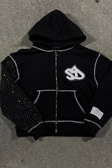 Embroidery Zipper Oversize Hoodie