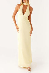 Halter Keyhole Open Back Maxi Cocktail Dress