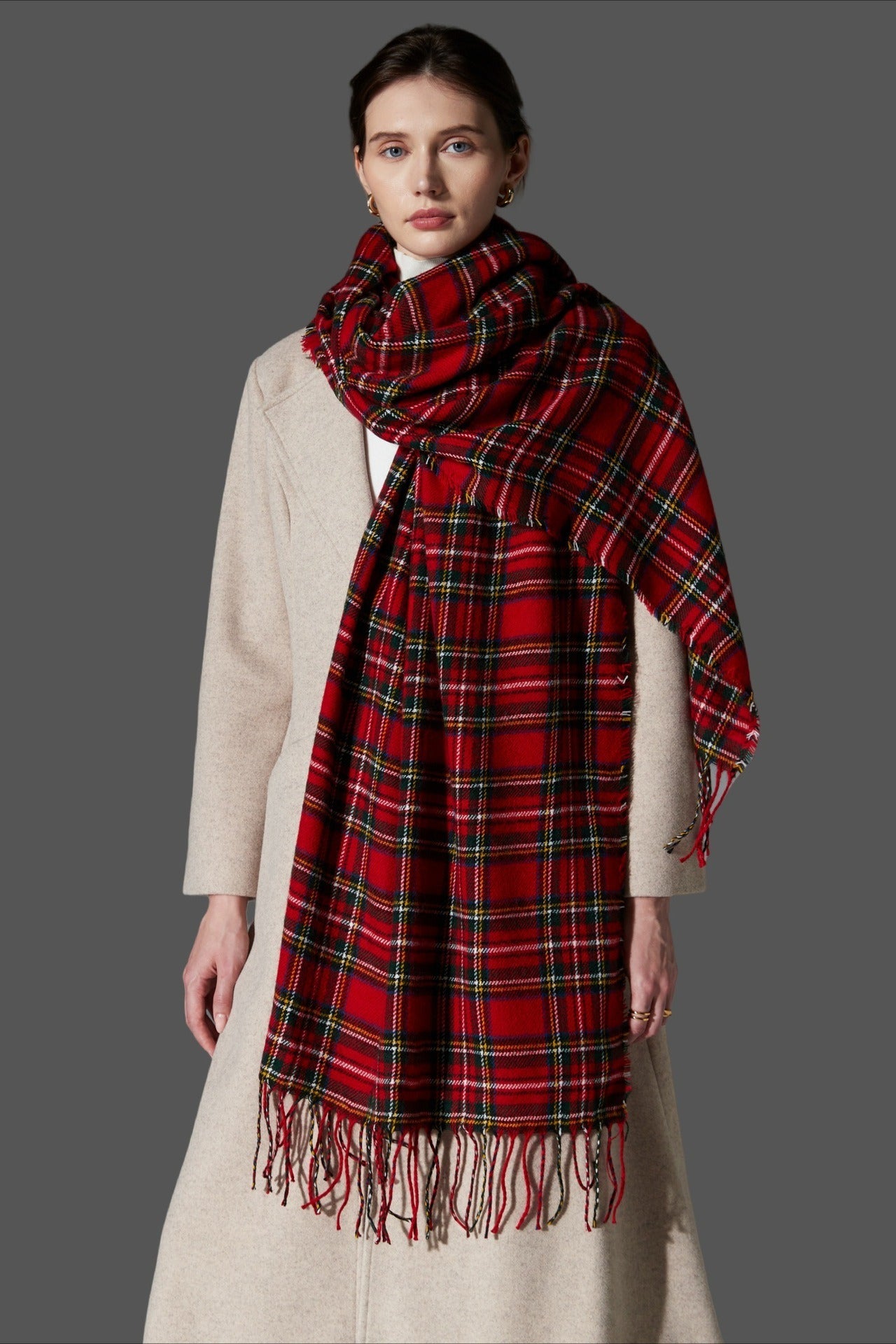 Plaid Fringe Christmas Scarf