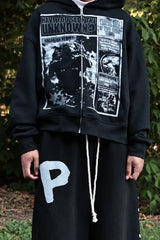 Washed Graphic Cropped Hoodie