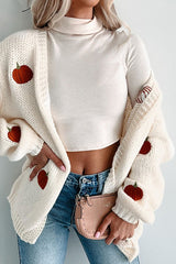 Pumpkin Embroidered Open Front Knit Cardigan