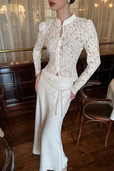Pearl Button Floral Lace Blouse