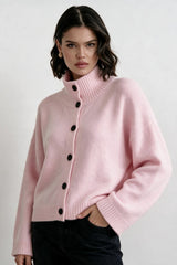 Stand Collar Button Front Relaxed Cardigan Sweater