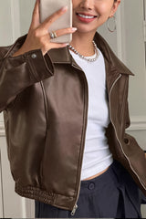Cropped Point Collar Faux Leather Jacket