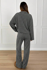 Contrast Stripe Collared Lounge Pants Set