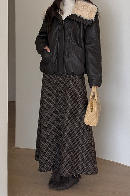 Retro Plaid High-Waist Christmas Skirt