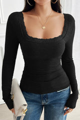 Square Neck Fitted Long Sleeve Knit Sweater