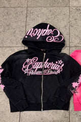 Rhinestone Script Zip Up Hoodie