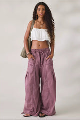 Drawstring Cargo Wide Leg Pants