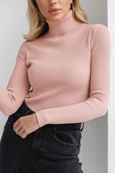 Fitted Ribbed Turtleneck Knit Sweater