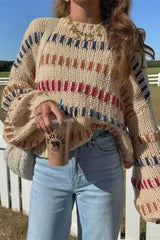 Open Knit Multicolor Stripe Sweater