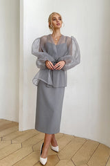 Sheer Organza Wrap Tie Blouse