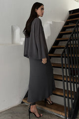 V Neck Sweater Midi Skirt Knit Set