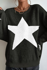 Star Motif Crew Neck Raglan Sweater