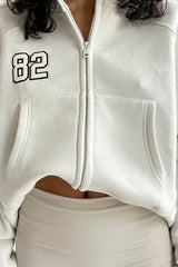 Number Patch Cropped Zip Hoodie