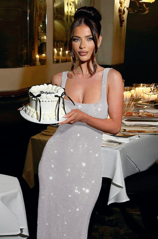 Square Neck Sequin Slip Dress