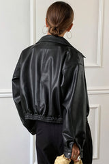 Cropped Point Collar Faux Leather Jacket