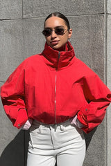 Stand Collar Cropped Zip Windbreaker