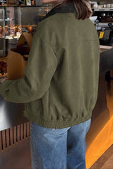 Contrast Collar Chest Pocket Zip Front Coat