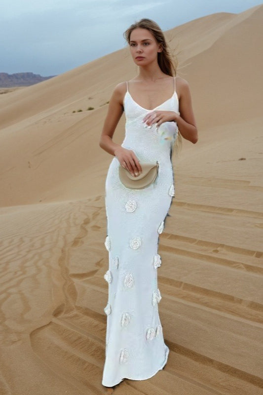 Vintage Red Maxi Crochet V Neck Fitted Camisole Sweater Dress