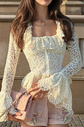 Lace Hook Front Peplum Blouse